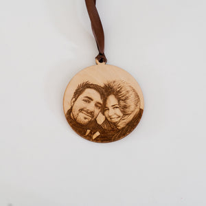 Kerstornament met eigen foto in hout