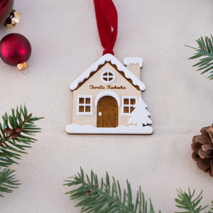 Kerstornament huisje met familienaam