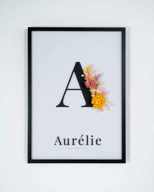 Letterkader Zwart-wit met droogbloemen