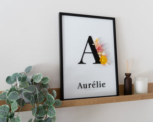 Letterkader Zwart-wit met droogbloemen