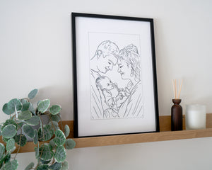 Portret als lijntekening op acryl