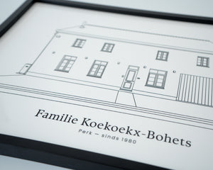 Huisportret als lijntekening op acryl