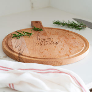 Ronde kerstplank 'Happy Holidays' in beukenhout