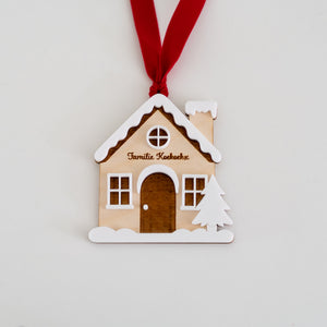 Kerstornament huisje met familienaam
