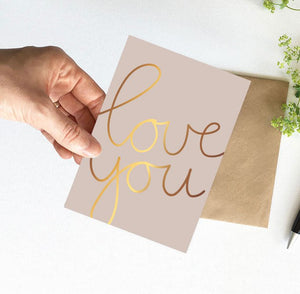 Wenskaart 'Love you' met goudfolie